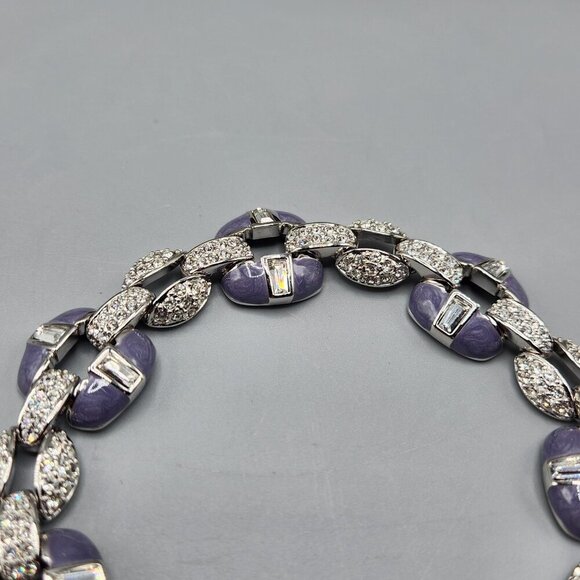 Nolan Miller Bali Bracelet Curb Link Chain Sparkly Crystal Purple Silver Tone - Picture 4 of 12